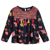 Billieblush Girls Navy Blouse with Butterfly and Bee Print